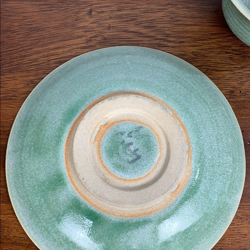 Extra Large Green Handmade Pottery Cup & Saucer - Picture 4 of 6